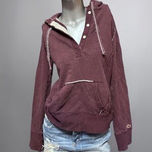 Roots Vintage Plunge Neck Burgundy Hoodie